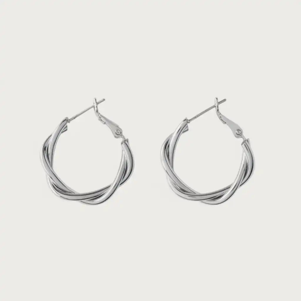 Zilverkleurige gedraaide oorringen van stainless steel, voor dames die zoeken naar stijlvolle hoops