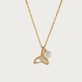 Gouden Roestvrij stalen ketting met walvisstaart hanger van parelmoer en witte parel, dames sieraad