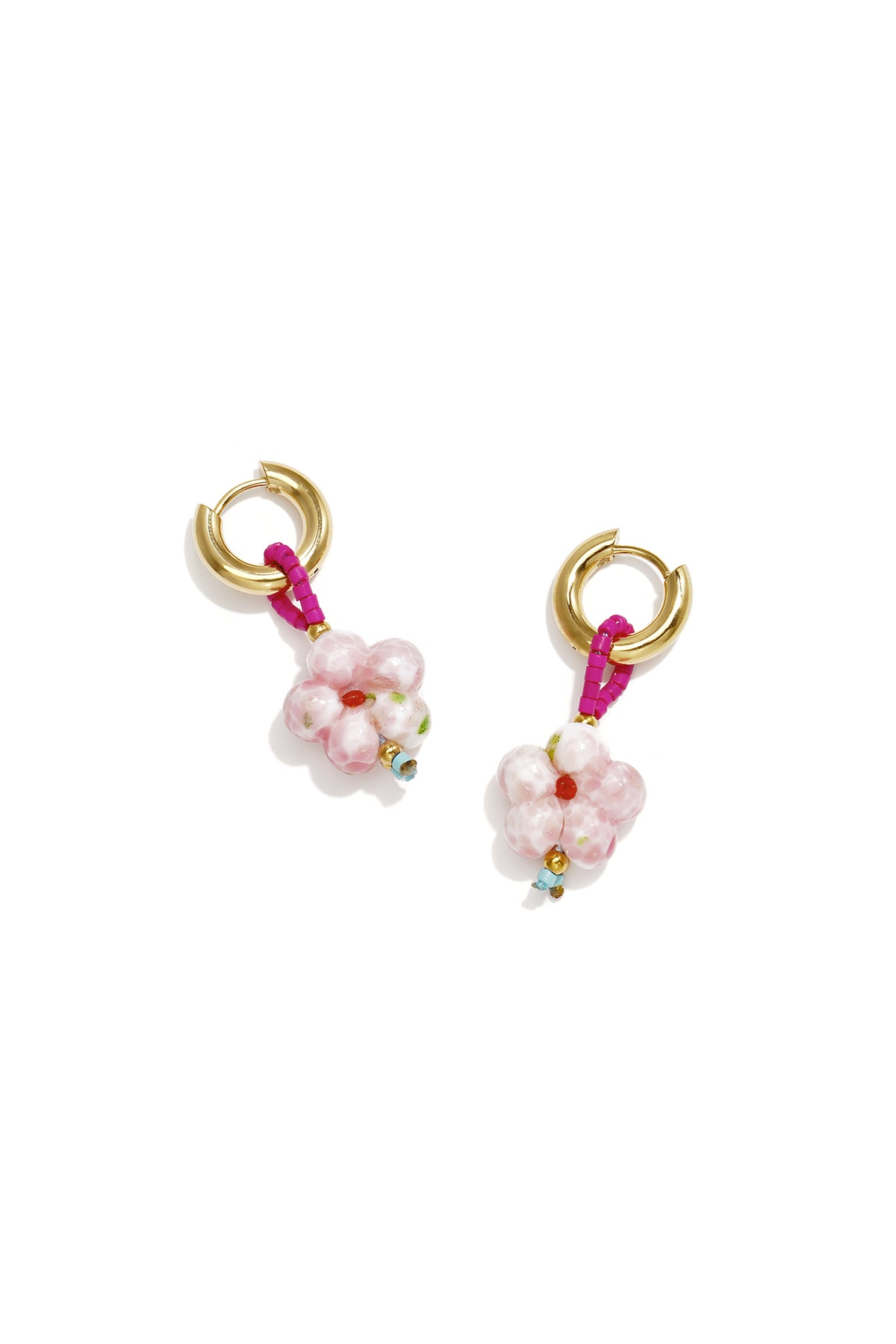 Cute Pink Flower Bead Earrings for Spring/Summer