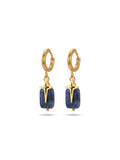 Gouden stainless steel oorringen met blauwe natuursteen hanger en stervormige details, stijlvolle oorbellen