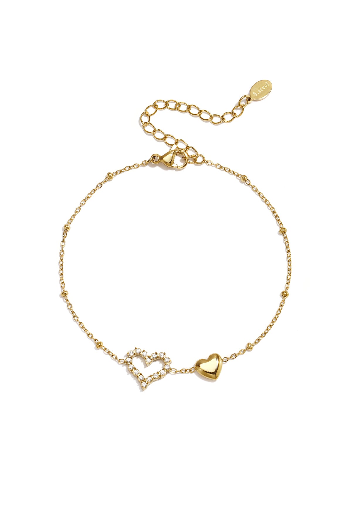 Elegant 14K Gold Plated Heart Charm Bracelet