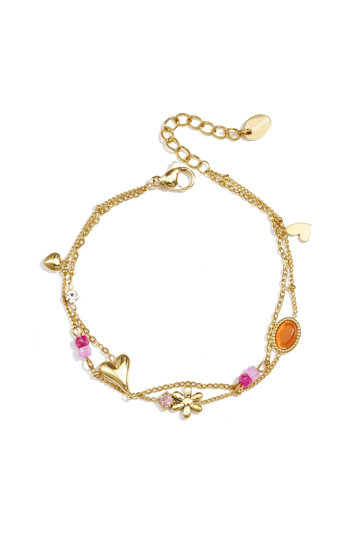 Dubbele armband met variërend hangers, kralen en steentjes