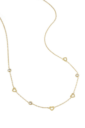 Ketting met hart en diamant bedels - roestvrij staal