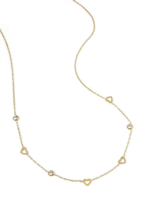 Ketting met hart en diamant bedels - roestvrij staal