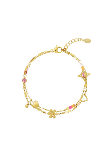 Flower Charm - Armband - Goud - Stainless Steel