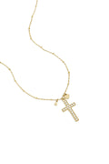 Ketting met belegde kruis hanger en charms