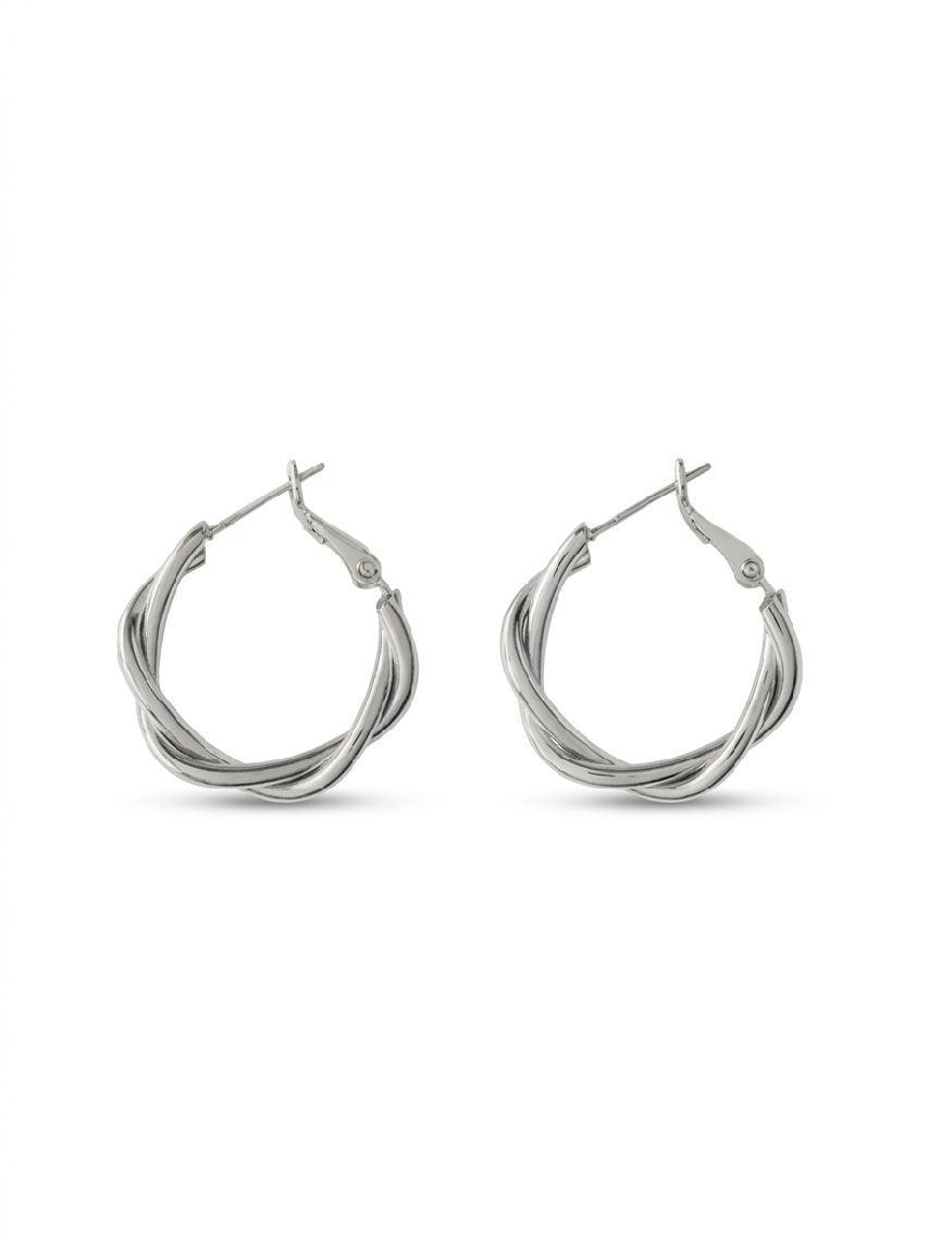 Glanzende gedraaide zilverkleurige RVS hoepeloorbellen, elegant en modern, perfect voor dagelijks gebruik of speciale gelegen