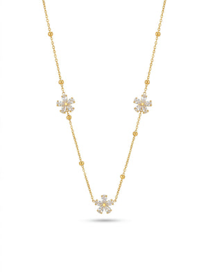 Gouden ketting met bloemenhangers en bolletjes, gemaakt van stainless steel, sieraden bloemenketting