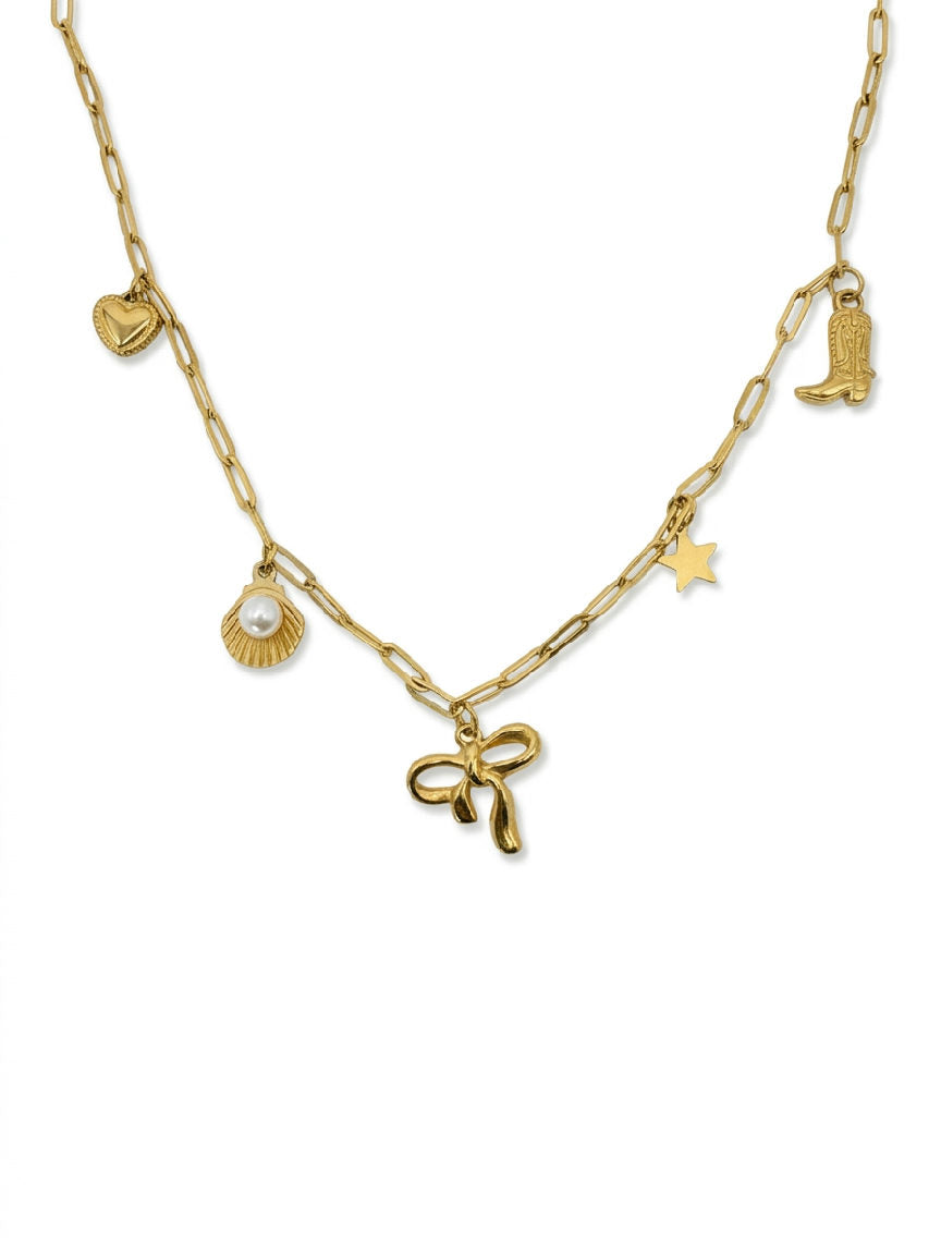 Elegante gouden ketting met een unieke strikvormige hanger, ideaal als cadeau voor speciale gelegenheden