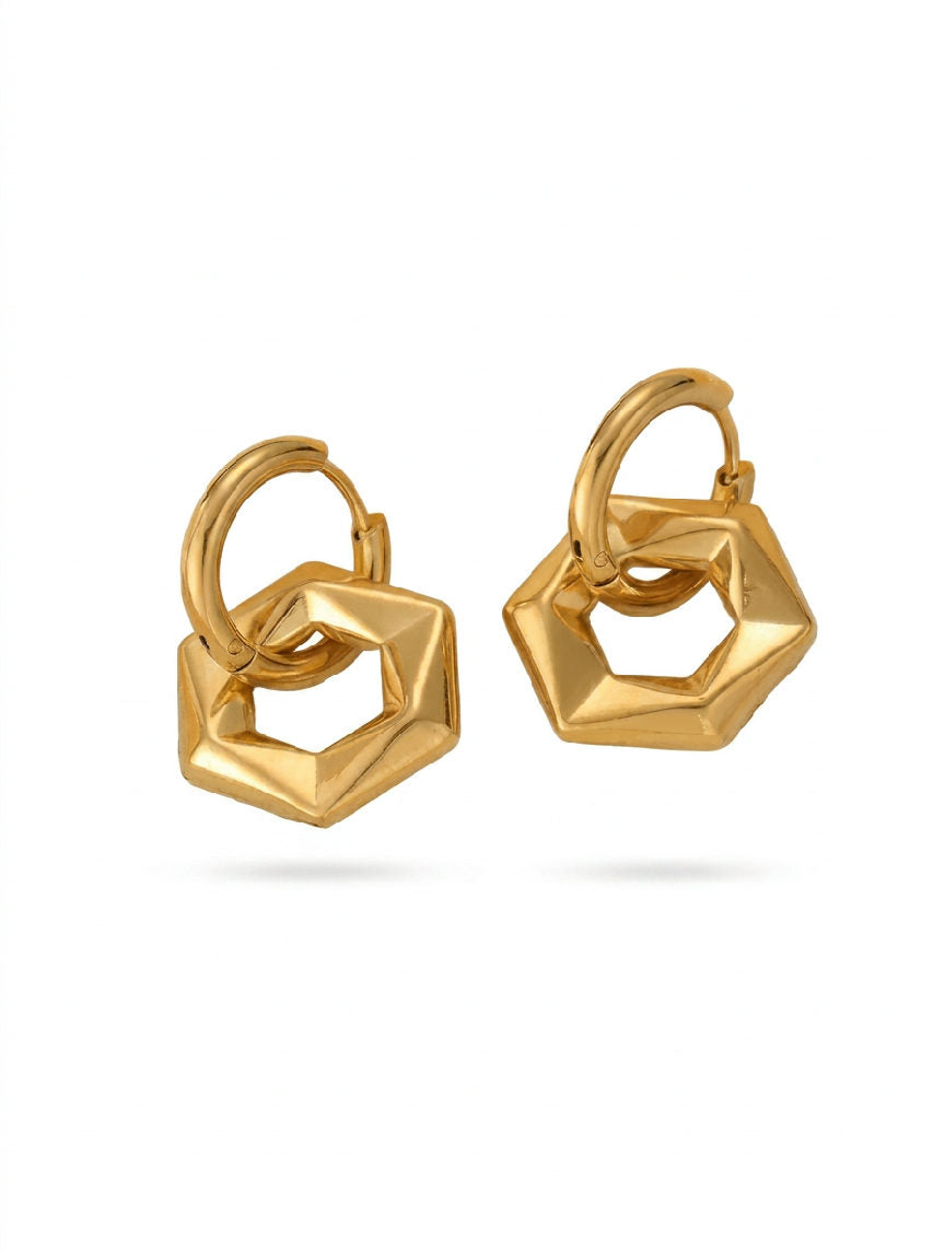 Elegante Hexa Drop oorbellen van stainless steel, geometriche druppelvorm, perfect voor een moderne look