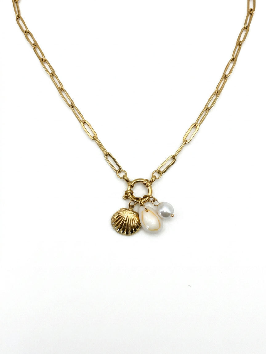 Elegante kleine parelschelphanger, gepolijst roestvrijstalen ketting, perfect voor een subtiele look