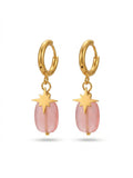 Gouden stainless steel oorbellen met roze ovale stenen en een sterretje, Nova hangende oorbellen
