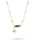 Gouden Solène ketting van stainless steel met tijgeroog kraal en ster hanger, sieraden, dames accessoires