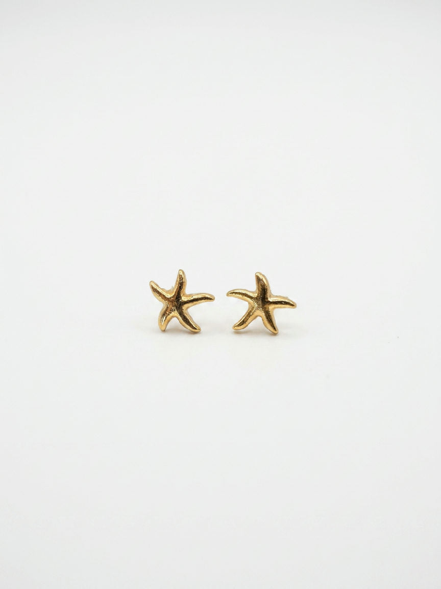Elegante gouden oorstekers met getextureerd stervormig design, perfect voor een subtiele glinsterende accentuering.